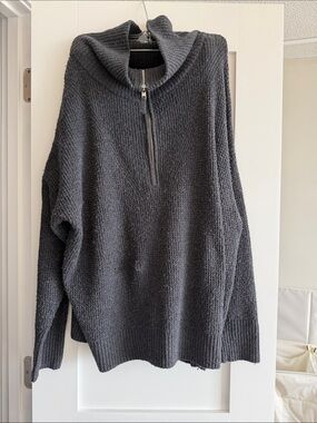 aerie Chunky Half-Zip Funnel Neck Sweater - Charcoal
